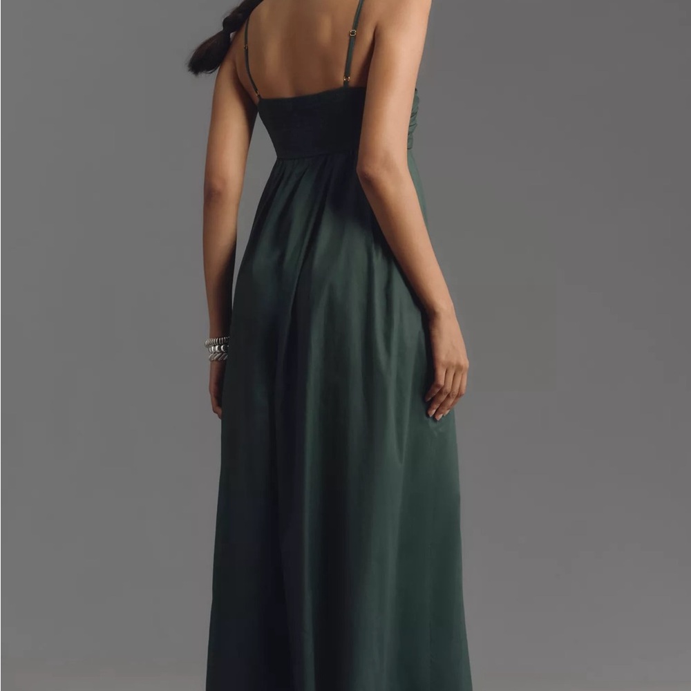 NWT Anthropologie Hutch- Forest Green Spaghetti Strap Wide-Leg Jumpsuit - Picture 2 of 5